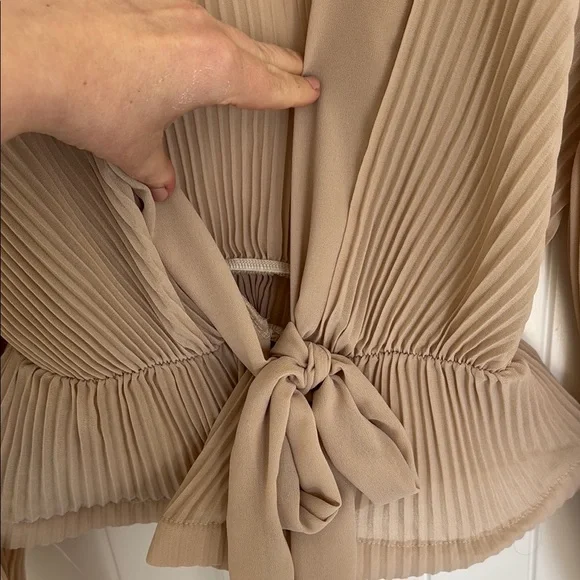 Elegant Beige Pleated Blouse - Picture 3 of 4